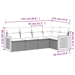 Set Divani da Giardino 5 pz con Cuscini in Polyrattan Nero 3260026