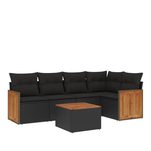 Set Divano da Giardino 6 pz con Cuscini Nero in Polyrattan 3260032