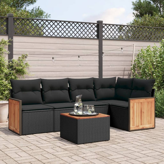 Set Divano da Giardino 6 pz con Cuscini Nero in Polyrattan 3260032