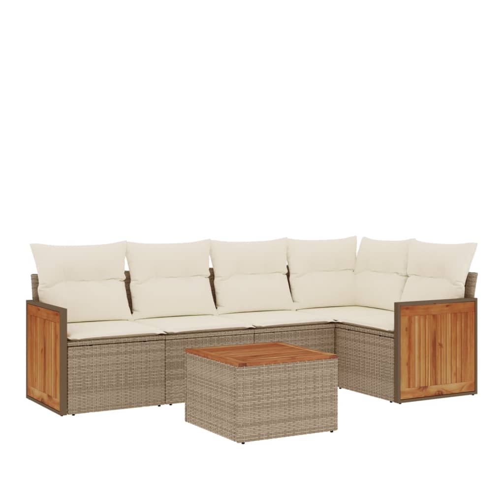 Set Divano da Giardino 6 pz con Cuscini Beige in Polyrattan 3260035