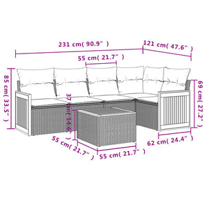 Set Divano da Giardino 6 pz con Cuscini Beige in Polyrattan 3260035