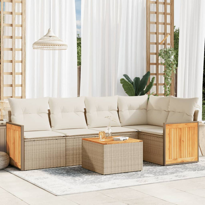 Set Divano da Giardino 6 pz con Cuscini Beige in Polyrattan 3260035