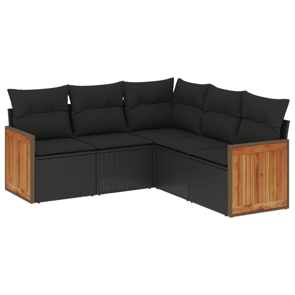 Set Divani da Giardino 5 pz con Cuscini in Polyrattan Nero 3260039