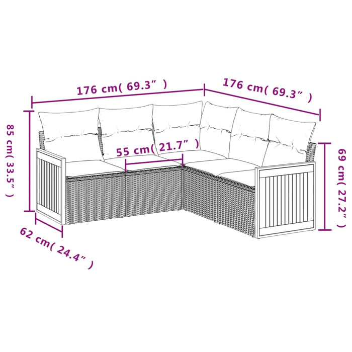 Set Divani da Giardino 5 pz con Cuscini in Polyrattan Nerocod mxl 89451