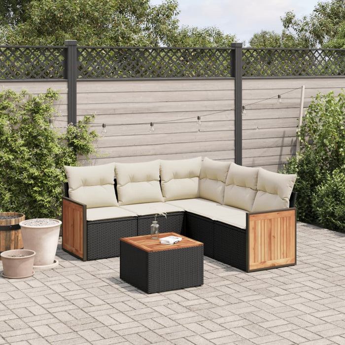 Set Divano da Giardino 6 pz con Cuscini Nero in Polyrattan 3260047