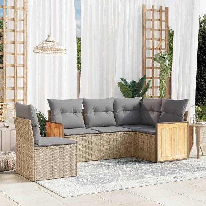 Set Divano da Giardino 5 pz con Cuscini Beige in Polyrattan 3260057