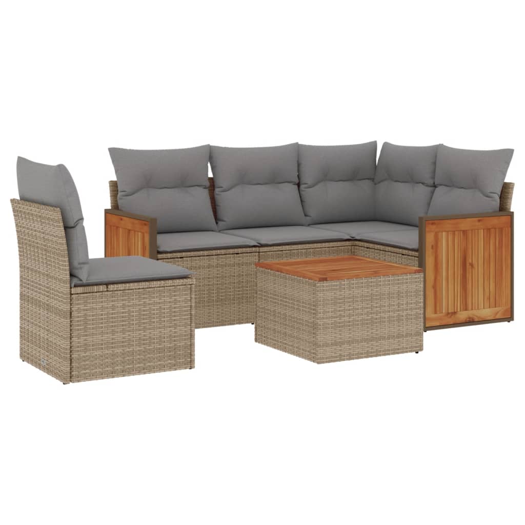 Set Divano da Giardino 6 pz con Cuscini Beige in Polyrattancod mxl 88127