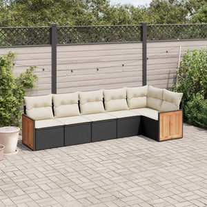 Set Divano da Giardino 6 pz con Cuscini Nero in Polyrattan 3260068