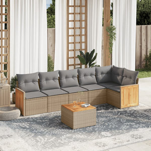 Set Divani da Giardino 7 pz con Cuscini Beige in Polyrattan 3260078