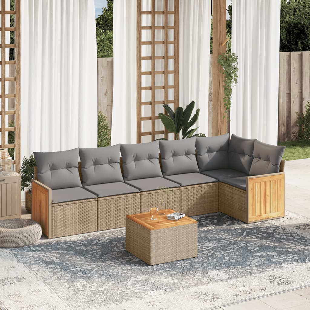 Set Divani da Giardino 7 pz con Cuscini Beige in Polyrattancod mxl 113410