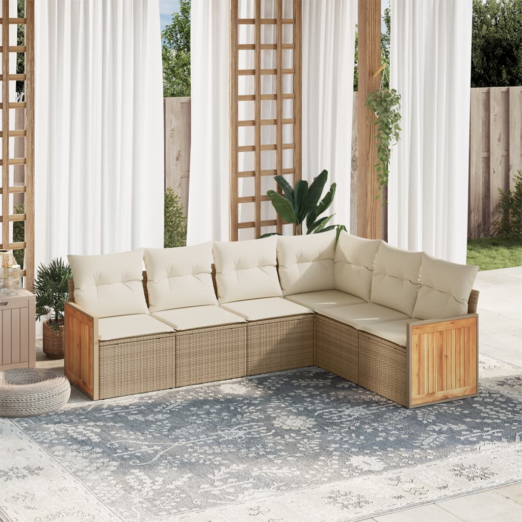 Set Divano da Giardino 6 pz con Cuscini Beige in Polyrattan 3260084