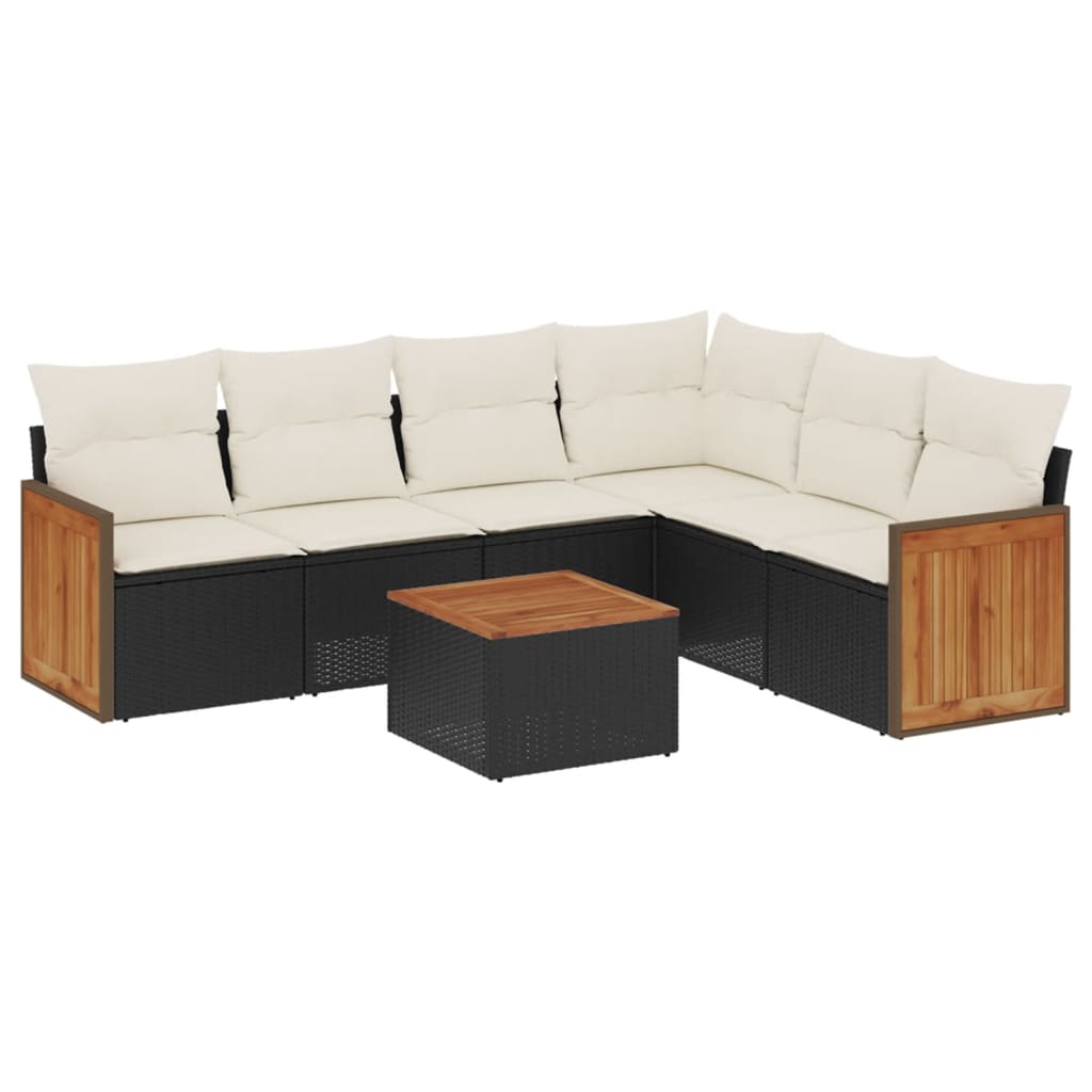 Set Divani da Giardino con Cuscini 7pz Nero Polyrattan 3260089