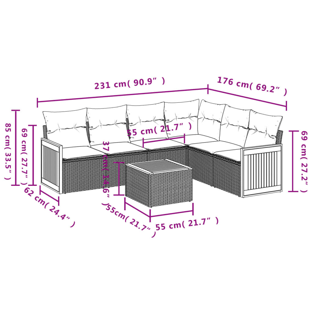 Set Divani da Giardino 7 pz con Cuscini Beige in Polyrattancod mxl 88402