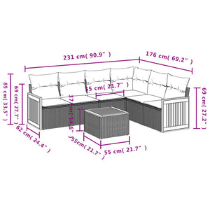 Set Divani da Giardino 7 pz con Cuscini Beige in Polyrattancod mxl 88402