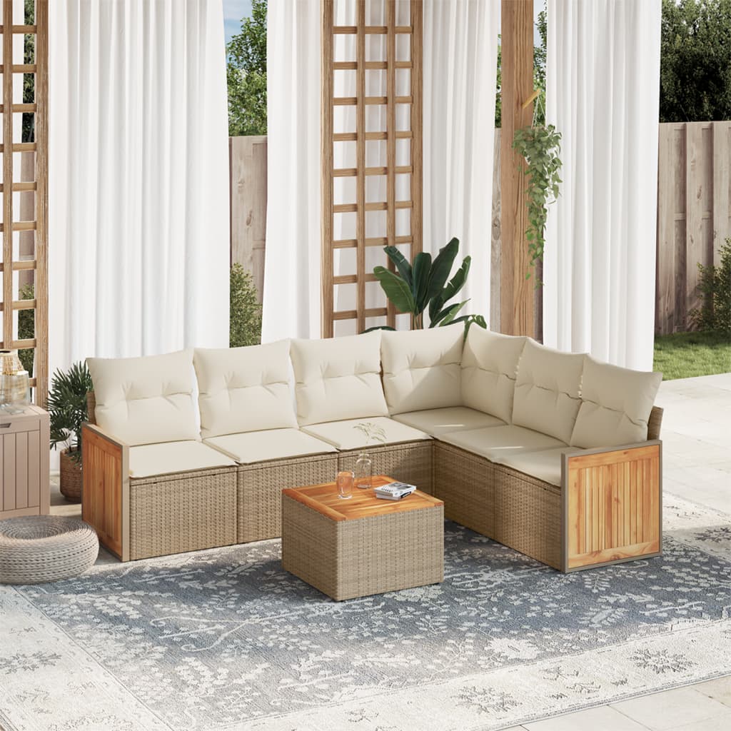 Set Divani da Giardino 7 pz con Cuscini Beige in Polyrattancod mxl 88402