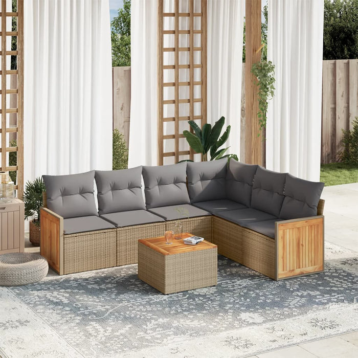 Set Divani da Giardino 7 pz con Cuscini Beige in Polyrattancod mxl 112142