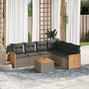 Set Divani da Giardino 7 pz con Cuscini Grigio in Polyrattan 3260093