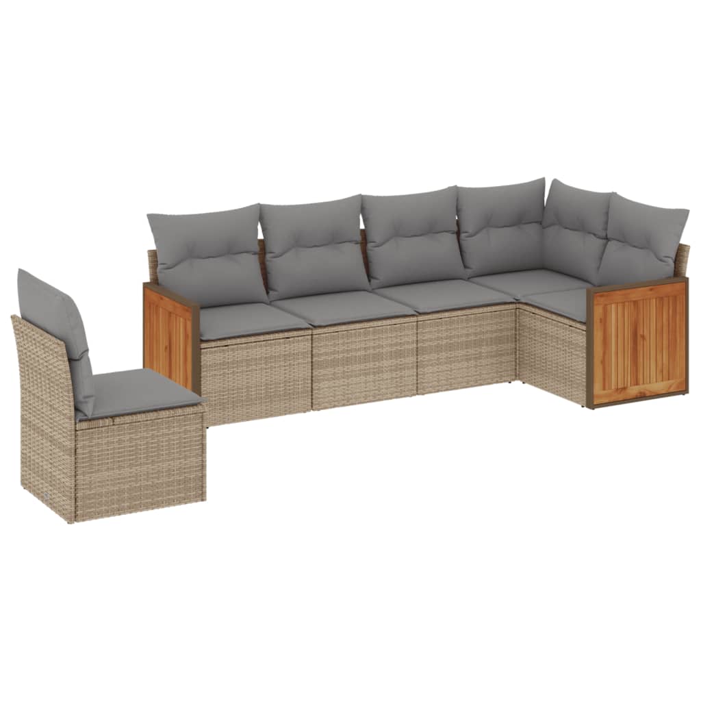 Set Divano da Giardino 6 pz con Cuscini Beige in Polyrattan 3260099