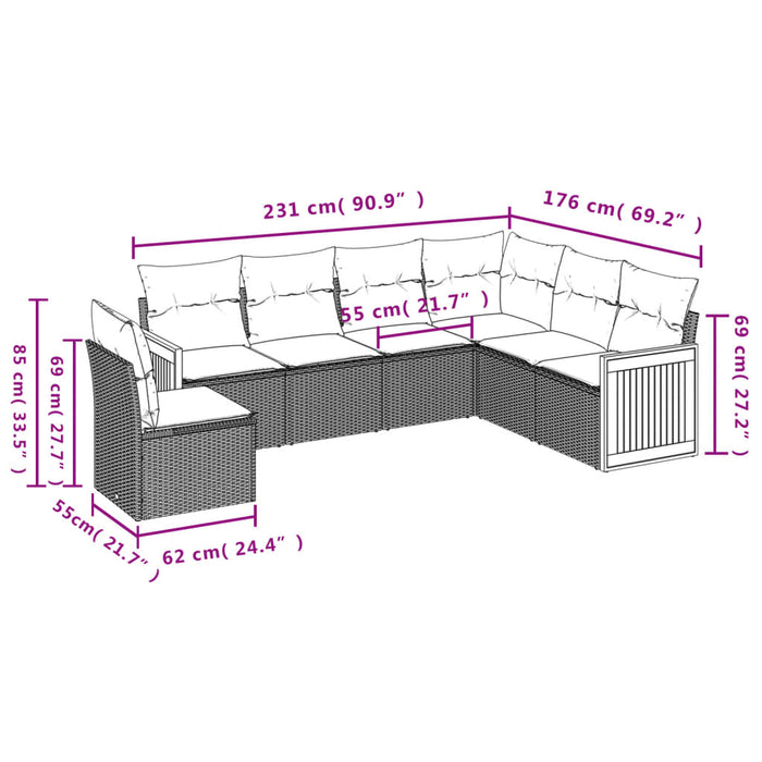 Set Divano da Giardino 6 pz con Cuscini Beige in Polyrattan 3260099