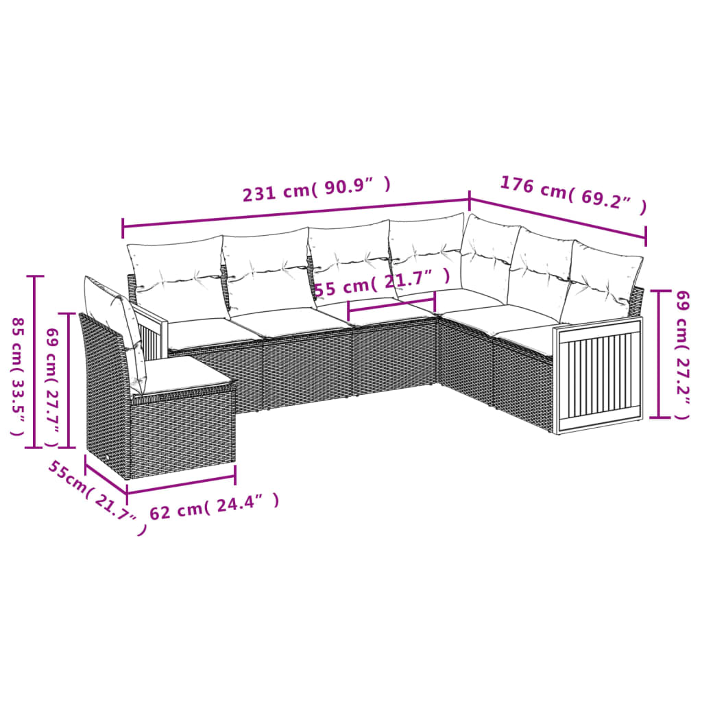 Set Divano da Giardino 6 pz con Cuscini Grigio in Polyrattan 3260100