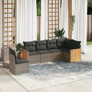 Set Divano da Giardino 6 pz con Cuscini Grigio in Polyrattan 3260100