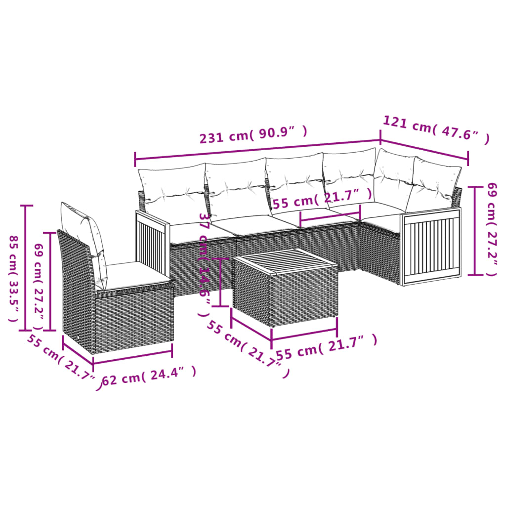 Set Divani da Giardino con Cuscini 7pz Nero Polyrattancod mxl 88554