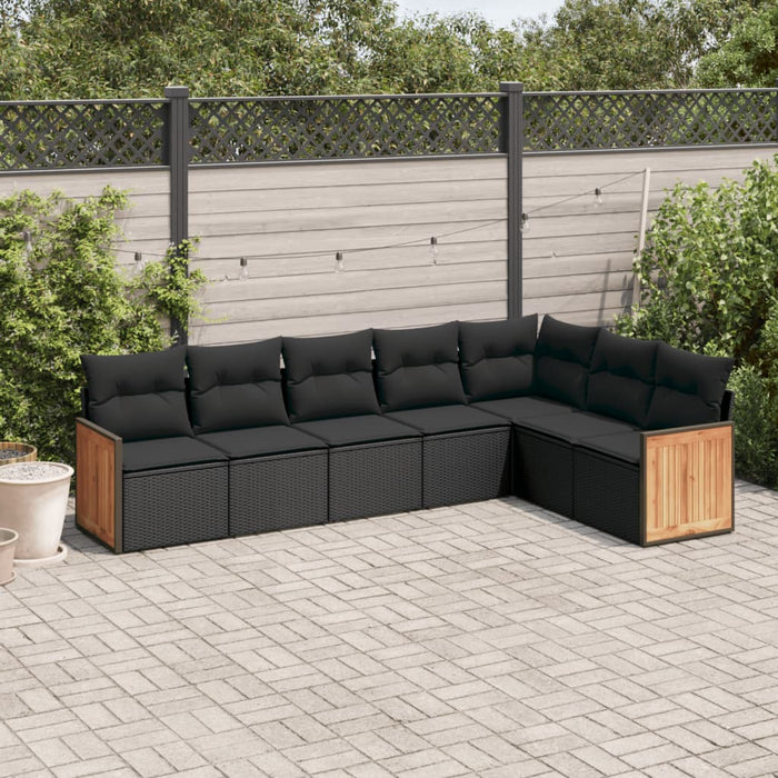 Set Divani da Giardino con Cuscini 7pz Nero Polyrattan 3260109