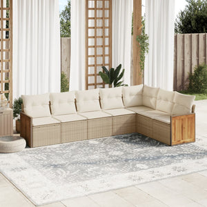 Set Divani da Giardino 7 pz con Cuscini Beige in Polyrattan 3260112