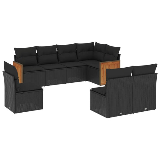 Set Divani da Giardino con Cuscini 8 pz Nero in Polyrattan 3260123