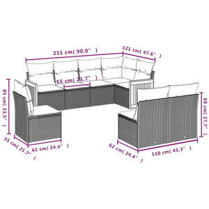 Set Divani da Giardino con Cuscini 8 pz Nero in Polyrattan 3260124