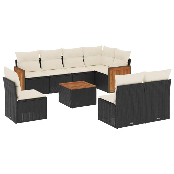 Set Divani da Giardino 9 pz con Cuscini Nero in Polyrattan 3260131