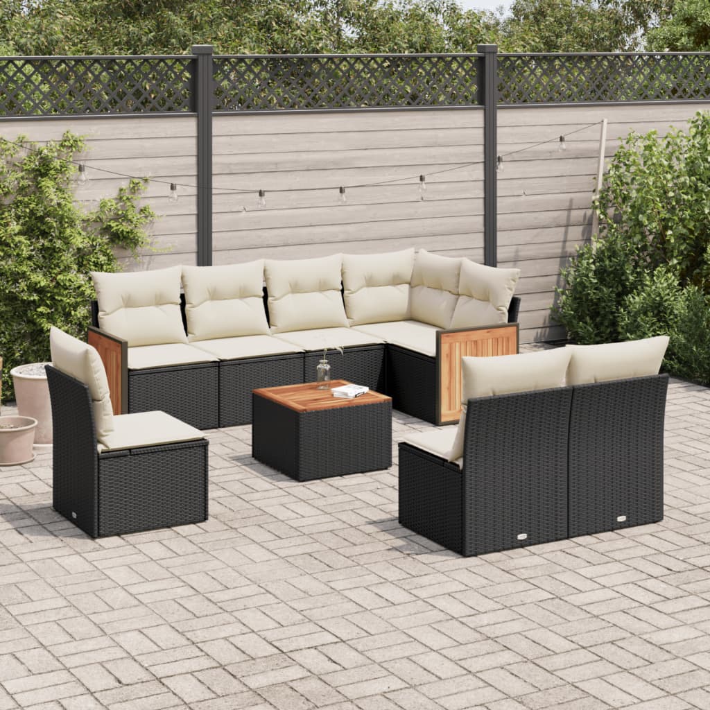 Set Divani da Giardino 9 pz con Cuscini Nero in Polyrattan 3260131