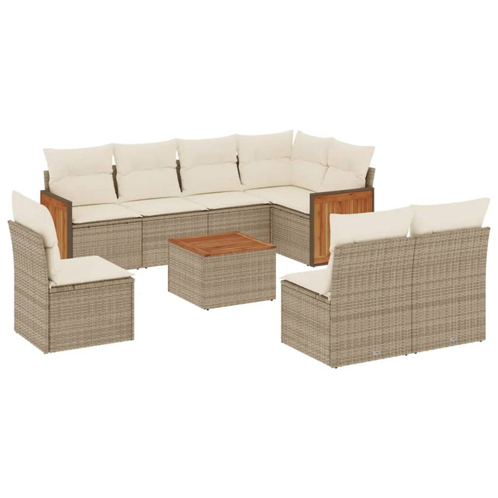 Set Divano da Giardino 9 pz con Cuscini Beige in Polyrattan 3260133