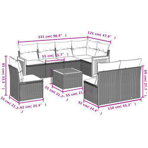 Set Divano da Giardino 9 pz con Cuscini Grigio in Polyrattan 3260135