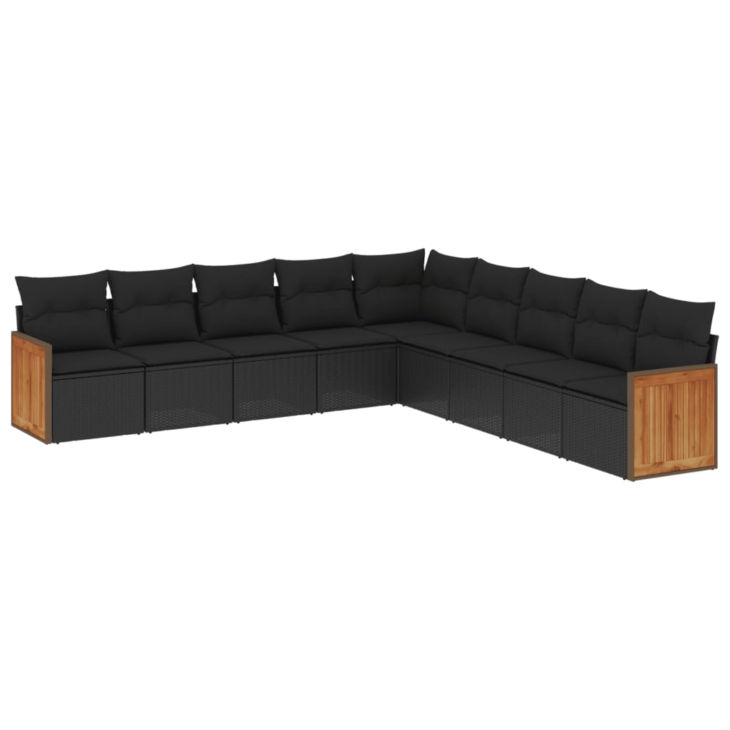 Set Divani da Giardino 9 pz con Cuscini Nero in Polyrattan 3260137