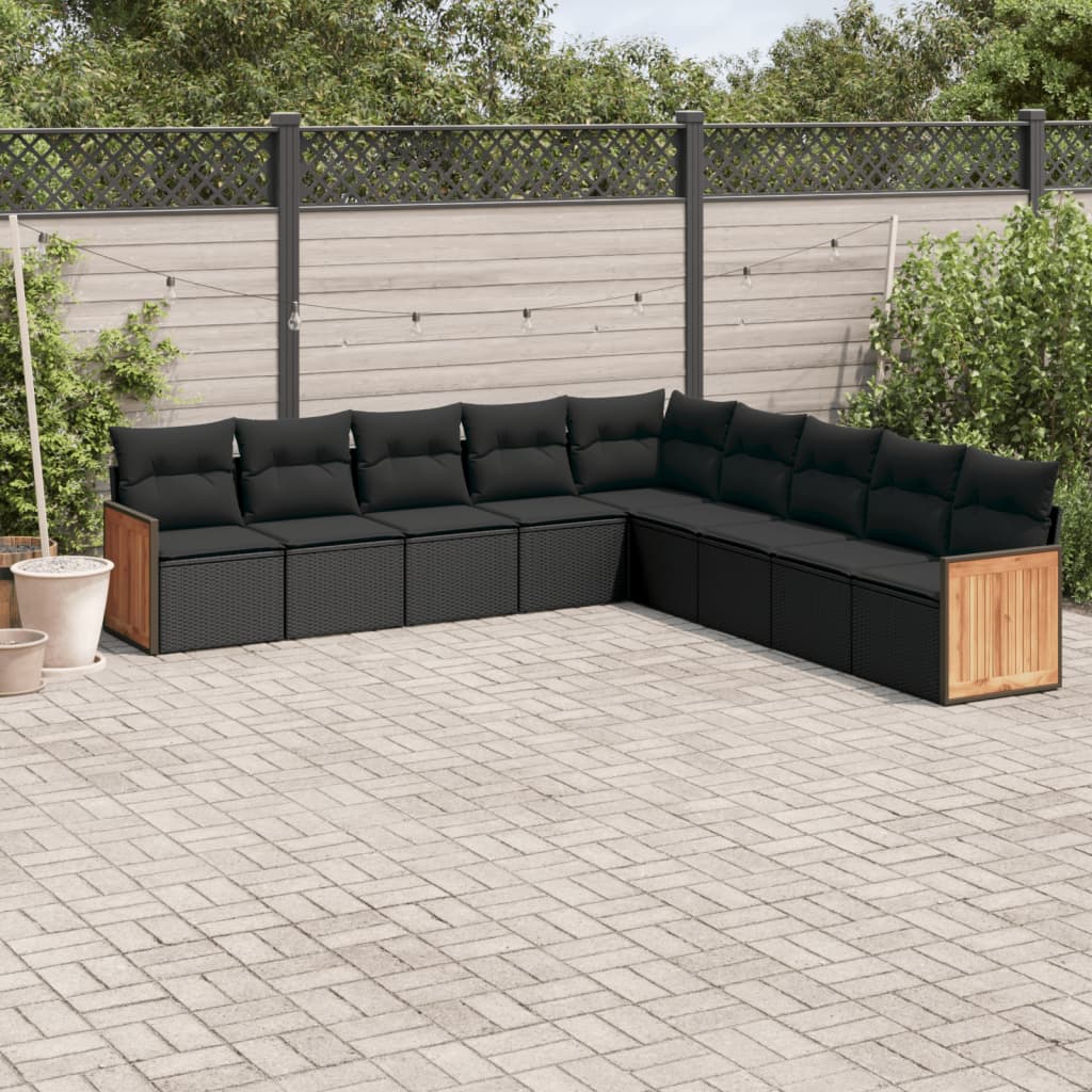 Set Divani da Giardino 9 pz con Cuscini Nero in Polyrattan 3260137