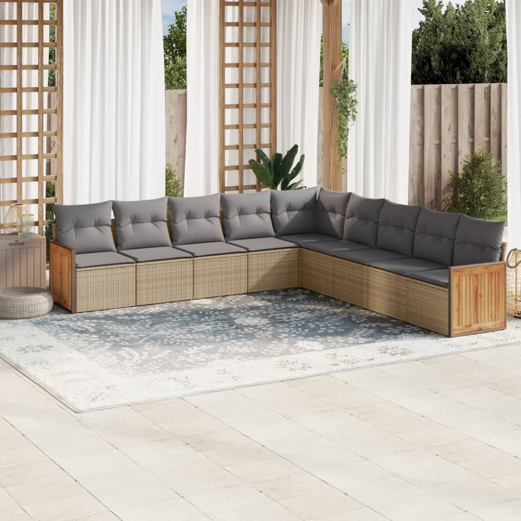 Set Divano da Giardino 9 pz con Cuscini Beige in Polyrattancod mxl 112155