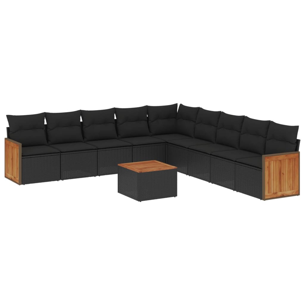 Set Divani da Giardino 10pz con Cuscini in Polyrattan Nero 3260144