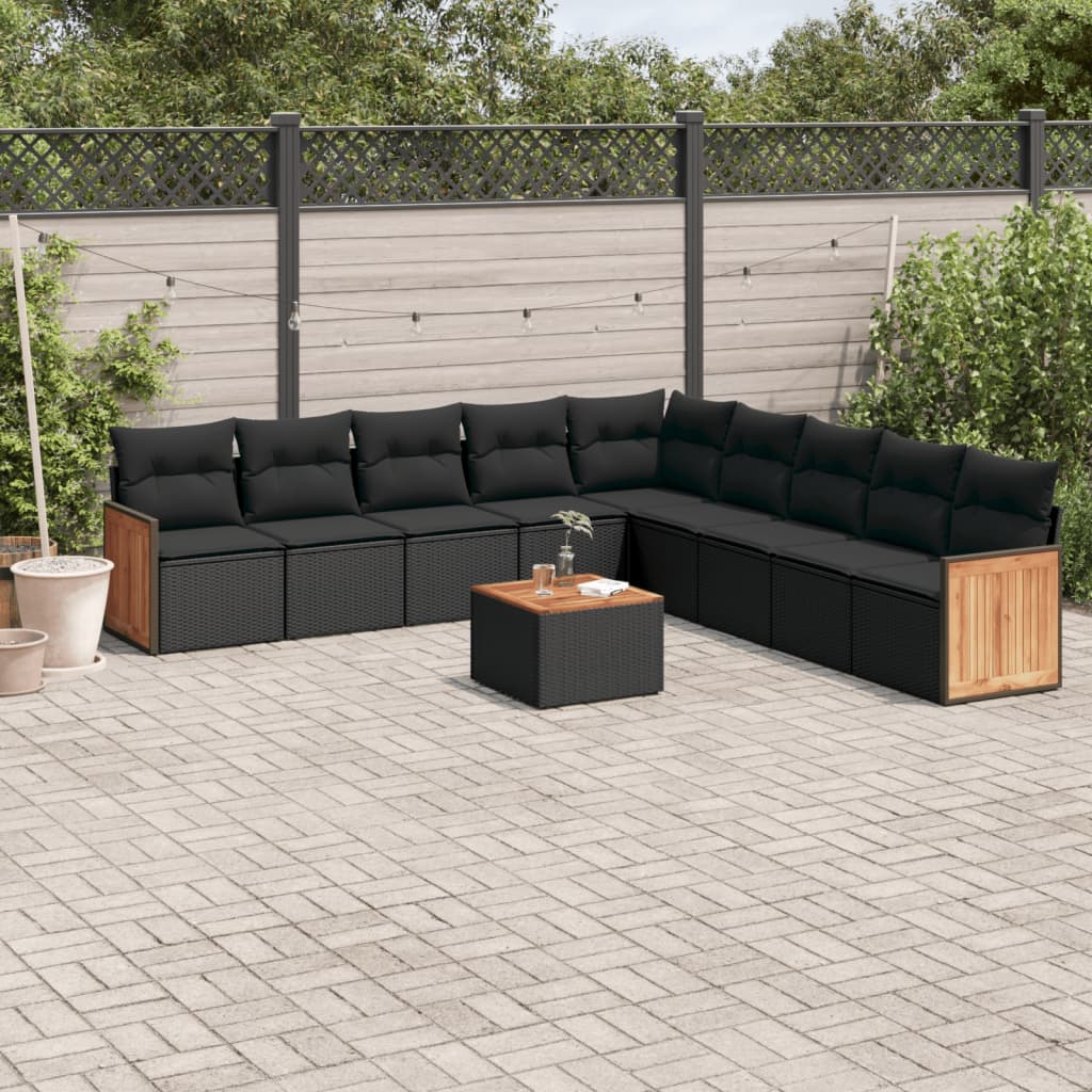 Set Divani da Giardino 10pz con Cuscini in Polyrattan Nero 3260144