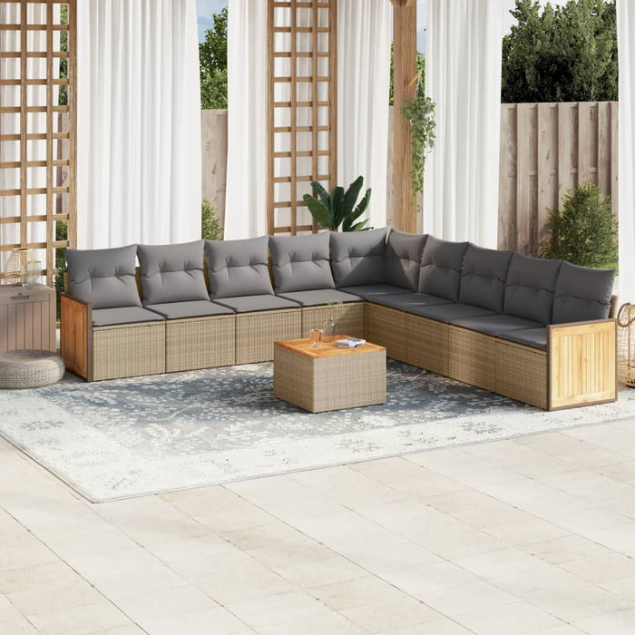 Set Divano da Giardino 10 pz con Cuscini Beige in Polyrattan 3260148