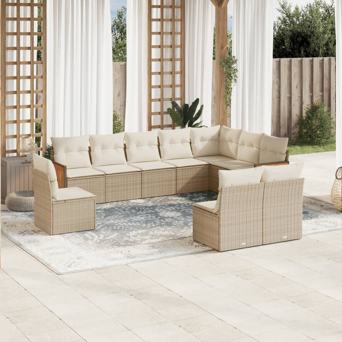 Set Divano da Giardino 10 pz con Cuscini Beige in Polyrattan 3260154