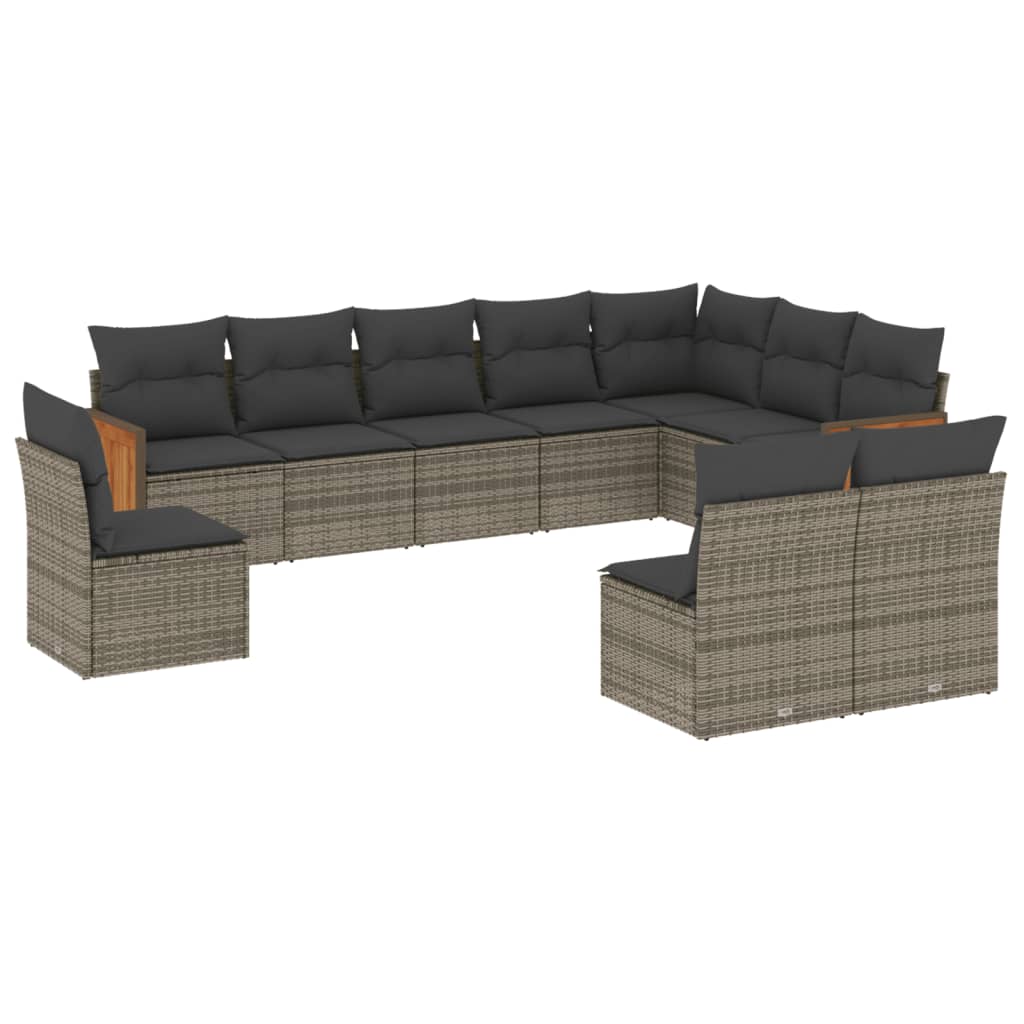 Set Divano da Giardino 10 pz con Cuscini Grigio in Polyrattan 3260156