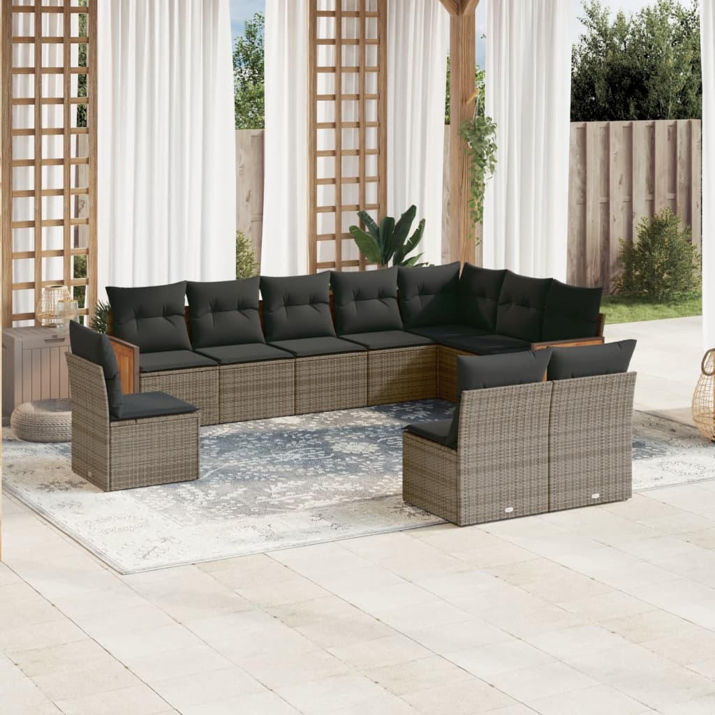 Set Divano da Giardino 10 pz con Cuscini Grigio in Polyrattan 3260156