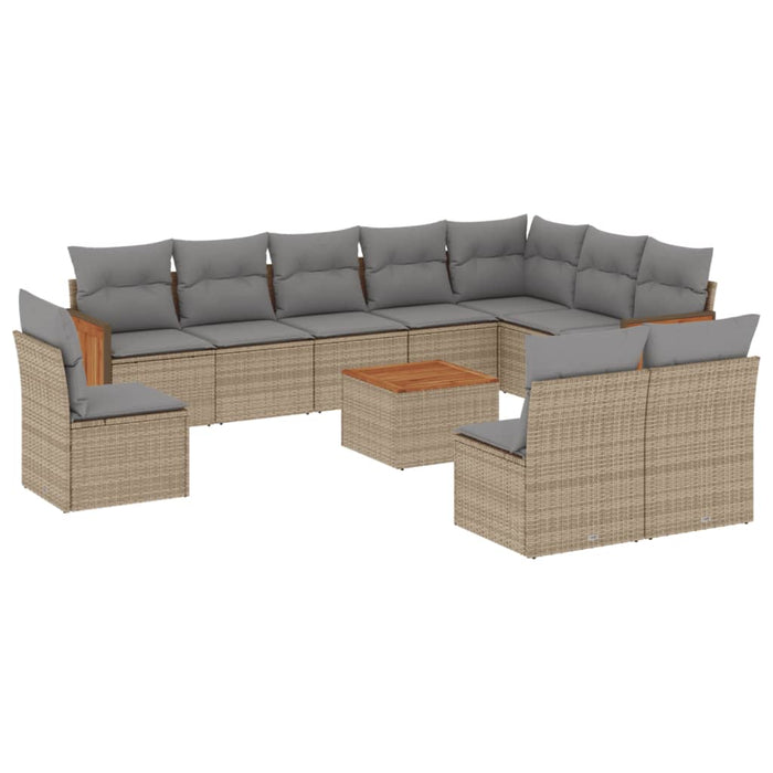 Set Divani da Giardino 11 pz con Cuscini Beige in Polyrattan 3260162