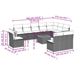 Set Divani da Giardino 11 pz con Cuscini Beige in Polyrattan 3260162