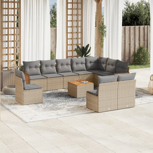 Set Divani da Giardino 11 pz con Cuscini Beige in Polyrattan 3260162