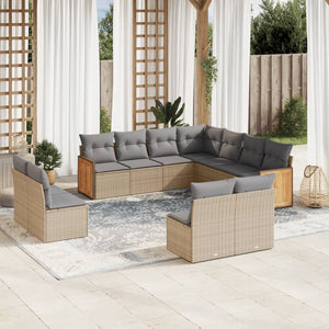 Set Divani da Giardino 11 pz con Cuscini Beige in Polyrattan 3260169