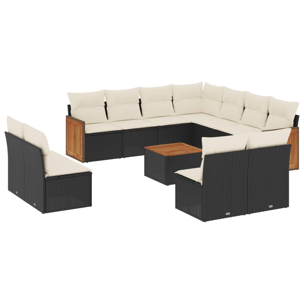 Set Divani da Giardino 12 pz con Cuscini Nero in Polyrattan 3260173