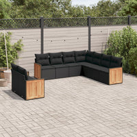 Set Divani da Giardino 9 pz con Cuscini Nero in Polyrattan 3260179