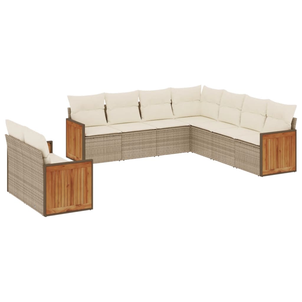 Set Divano da Giardino 9 pz con Cuscini Beige in Polyrattan 3260182